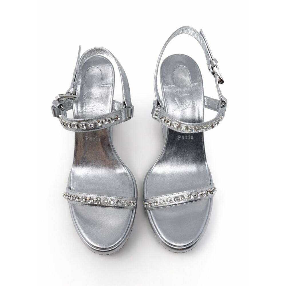 Christian Louboutin Pyrastrass Silver Crystal Wedge Sandals Womens Size EU 39 - Picture 4 of 13